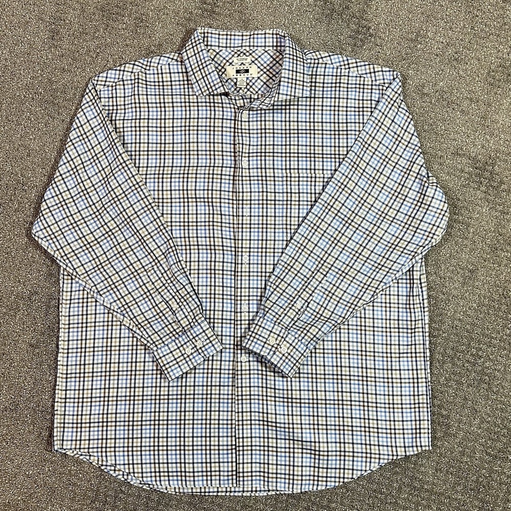 NWOT Joseph Abboud‎ Button Up Dress Shirt Mens 18-34/35 Blue Brown Plaid Cotton